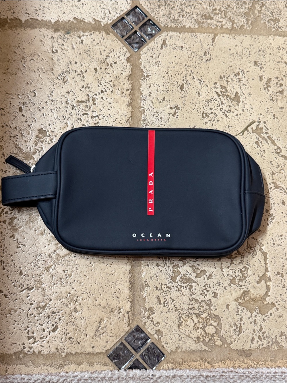 Prada Luna Rossa Ocean Dark Navy Blue Travel Pouch Toiletry Bag.